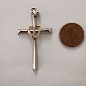 Love Earth Sterling Silver Cross Pendant with 10k Gold